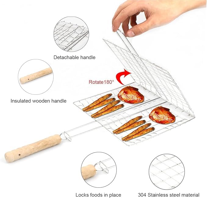 Image of Permafrost Portable BBQ Kabob Grill Basket, BBQ Grilling Basket for Outdoor Grill, Stainless Steel Grill Heavy Duty Grill Baskets, BBQ Tool for Steak, Potatoes, Chops, Kabob