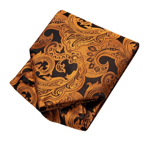 Image of Hi-Tie Silk Ascot for Men Self Tie Men's Cravat and Flower Lapel Pin Handkerchief Cufflinks Set for Wedding Party