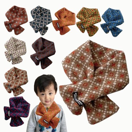 レトロ柄がおしゃれな あったか マフラー 子ども キッズ ベビー おしゃれで可愛い かぶらない 全9種類 防寒 出産祝い プレゼントにも (8.ベージュ×ホワイト)