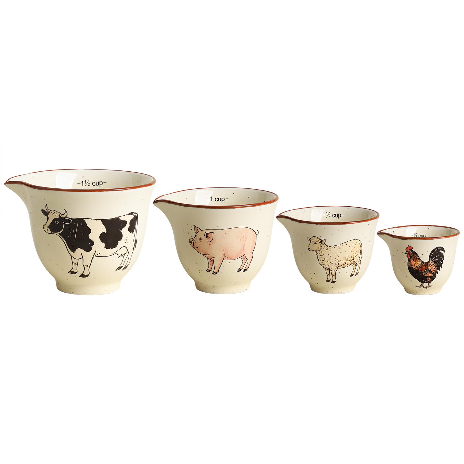 Sizikato Set di misurini in ceramica, 4 tazze in ceramica per cucinare e cuocere, simpatici motivi di animali