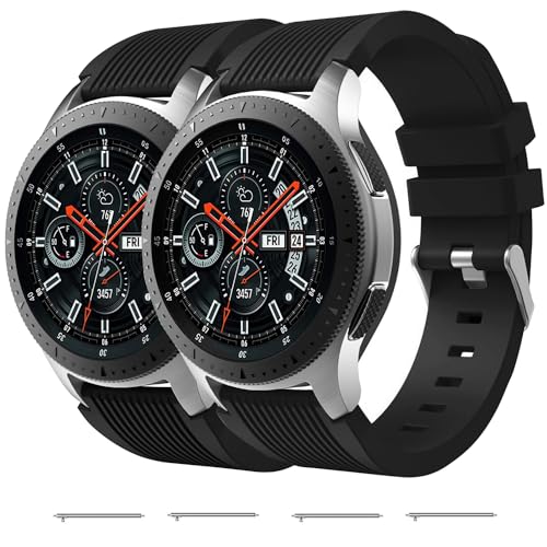Nacorulu for Samsung Galaxy Watch 46mm Bands, Galaxy Watch 3 45mm, Gear S3 Classic, Gear S3 Frontier, 22mm Silicone Band for Women Men 2 Pack (Black/Black)