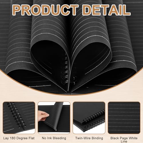 Image of Yahenda 2 Pcs Spiral Notebooks,1 Subject,Wide Ruled, Black Inner Pages