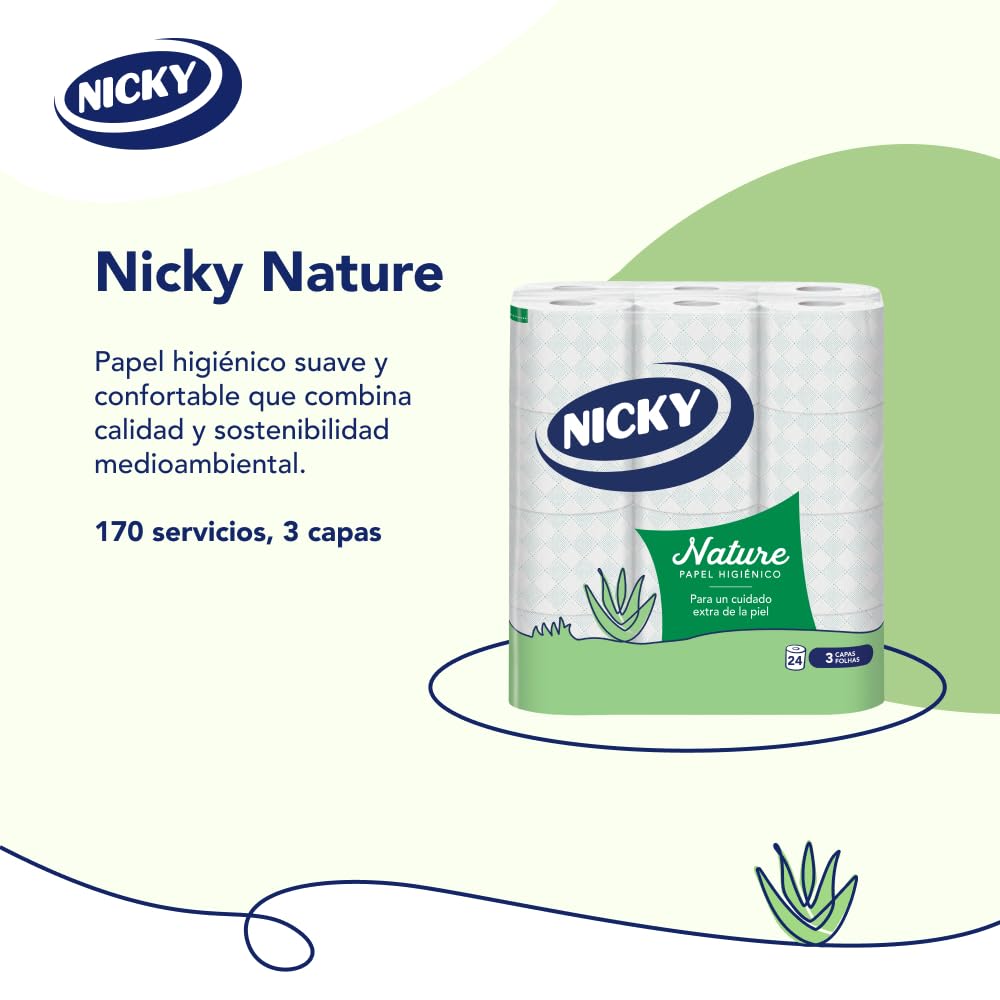 Nicky Nature - Confezione da 72 rotoli, 170 fogli a 3 strati, comodi e morbidi con la pelle, imballaggio riciclabile, cellulosa pura al 100%, certificazione FSC