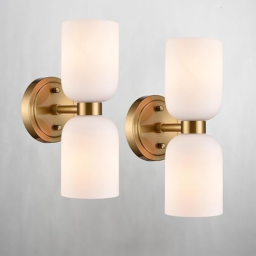 Miniatura 10 de CLAXY Moderna lámpara de pared de cristal lechoso dorado con 2 luces regulables