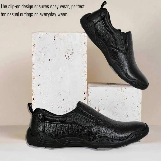 Image of Allen Cooper Genuine Leather Casual Shoes with Ankle Support, Anti Slip Technology, Better Padded and Cotton-Like Memory Foam Cushion Insole(24815Color Options- Black /Brown, Sizes- 6,7,8,9,10)