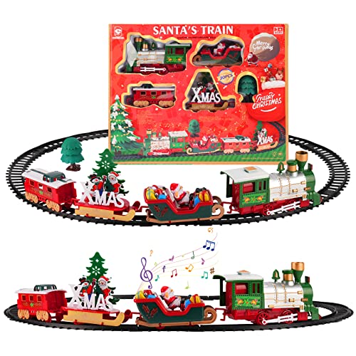 Tren Arbol De Navidad, Luckits 20 Piezas Tren Arbol De Navidad Electrico con Faros Y Sonido Real Centro De Navidad Tren Navideño 3D Navidad Batería Decoración De Navidad Regalos para Niños Y Niñas Cover
