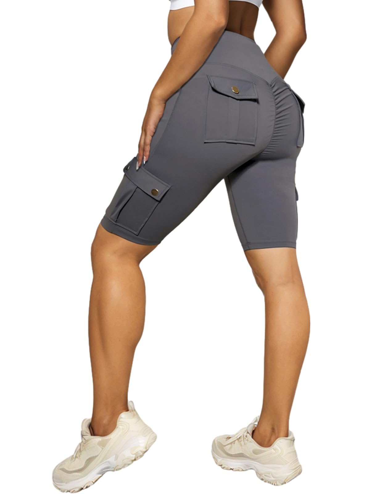 Nuofengkudu Shorts Mujer Deporte Cintura Alta Push up Bolsillos Cargo Pantalon Corto Rodilla Deporte Elasticos Leggings Cortos Deportivo Shorts Gym Fitness Running Jogging