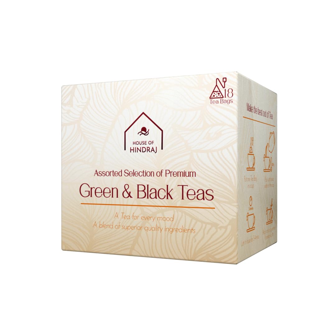 Green & Black Tea Assorted Pyramid Tea Bags Trial Sampler Pack 18 Bags (2 9 Flavors), 90 g Herbal, Green & Black Tea Mix Premium Chai Sampler