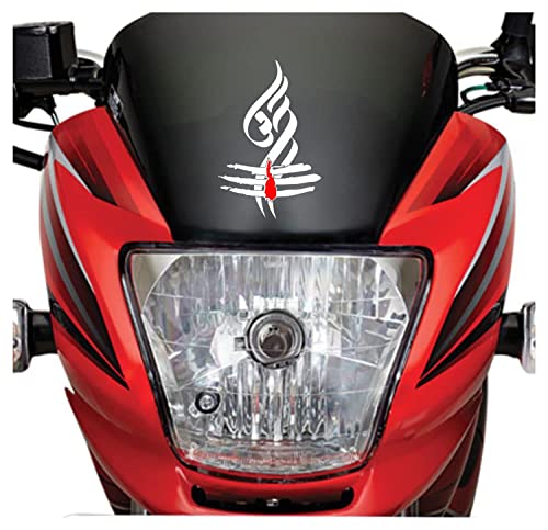 Image of Shiv Om Tripund Wall Glass Bike Self Adhesive Paper Sticker, 5.5 x 3.5 Inches White 2 Pcs (CD 11.5)