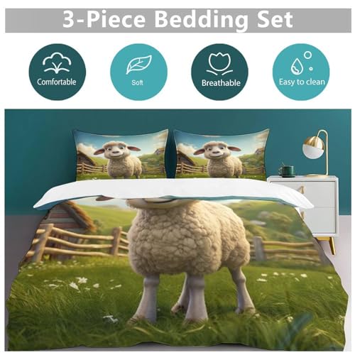 Housse de couette sans bouton parure lit 3 pièces mouton zippée - 6