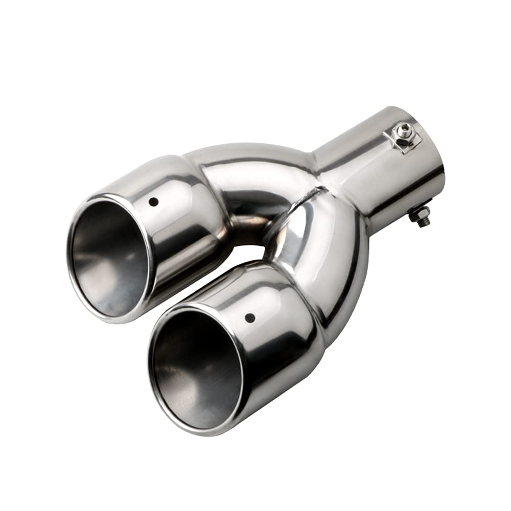 Idain 2.5 Inch Dual Exhaust Tip – Stainless Steel Polished Muffler Tail Pipe, Universal Bolt-On, Straight Blue Tips