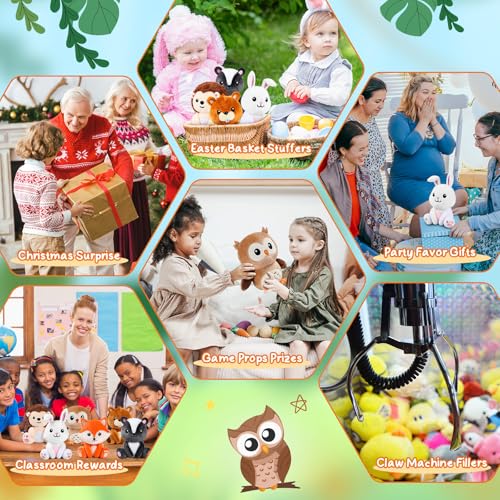 Image of RoundFunny 6 Pcs Safari Animals Toys 7 inch Stuffed Animals Set | Owl Rabbit Fox Beaver Hedgehog Skunk Large Animals Plush Toy for Safari Baby Showers Party Decor, Birthday Gifts Awards