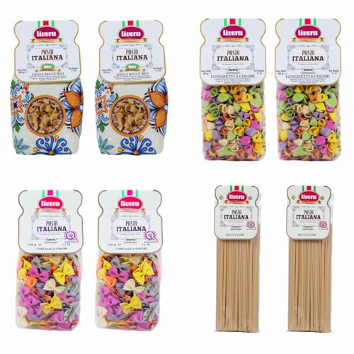 LIVERA KIT FANTASIA - paquete surtido, pasta italiana, pasta colorida, pasta orgánica, 8 x 500 gr