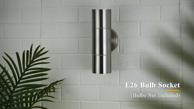 Image of Ken & Ricky Stainless Steel Outdoor Wall Light,Cylinder,Brushed Nickel,1PK