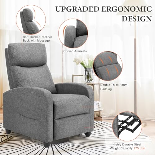 Sweetcrispy Massage Recliner Chair for Adults, Adjustable Home Theater Seating with Lumbar Support, Small Recliners for Small Spaces, Dark Grey