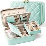 Lumayina Velvet Travel Jewelry Box with Large Mirror, Double-Layer Jewelry Organizer Case for Women and Girls, Portable Storage Case with 6 Anti-Tarnish Bags Gift Ready for Her (Mint Green)