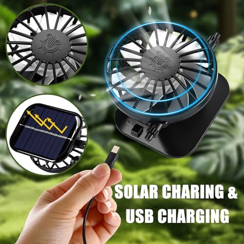 Image of Syhood 2 Set Solar Fan Hats with Neck Gaiters and Arm Sleeves, Wide Brim Fishing Hats for Men Women Outdoor Camping Gardening