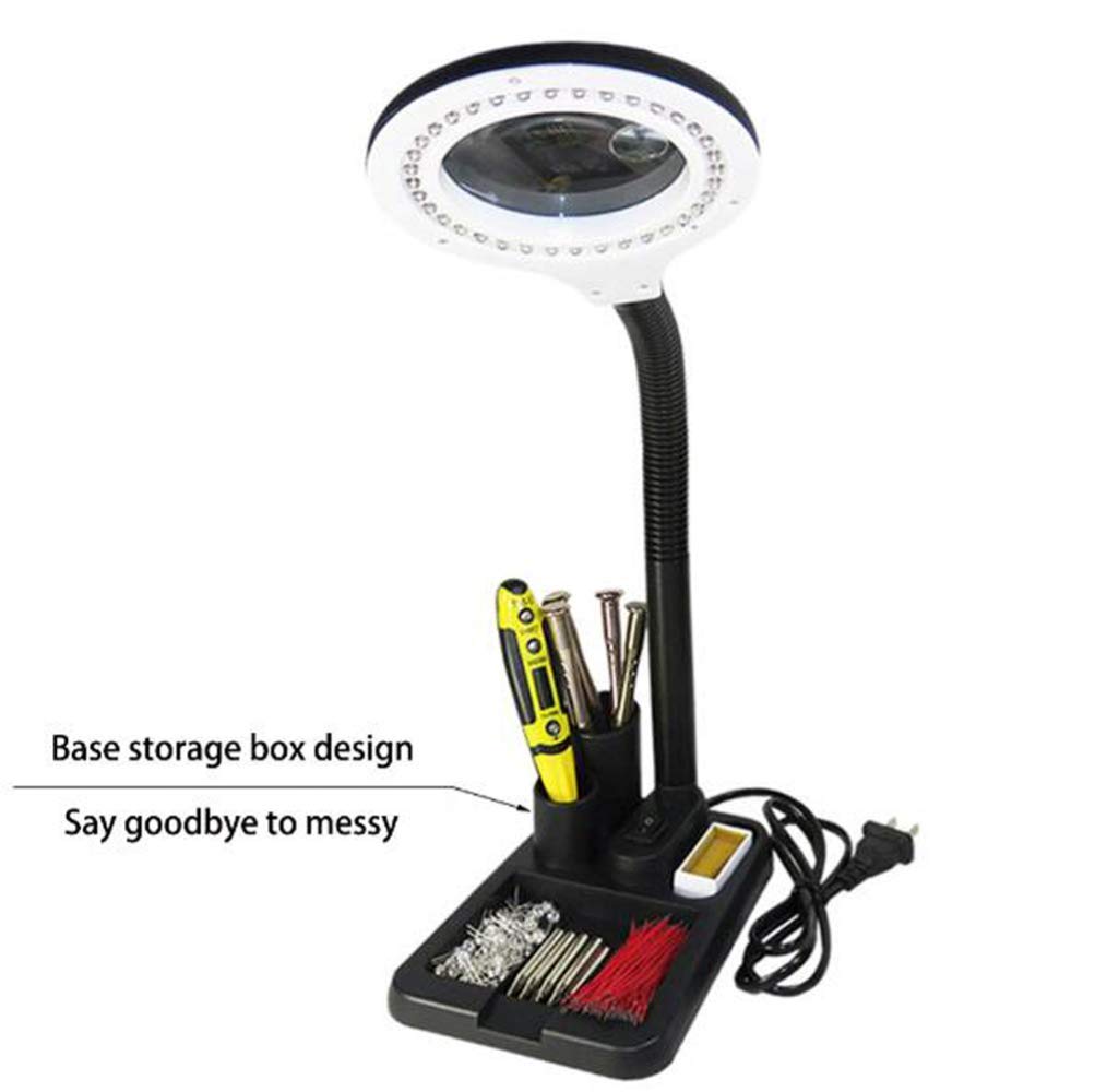 Lampa biurkowa z lupą z podświetleniem LED 5x, lampa z lupą 36 Led, lampa biurkowa z lupą do hobby, rzemiosła, inspekcji, czytania książek, czarny A, szkło powiększające ze światłem Comfortable