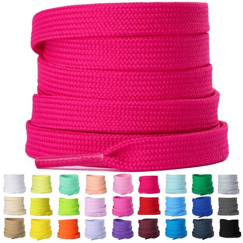 Olukssck 2 Pairs Flat Shoe Laces for Sneakers, 5/16'' Athletic Shoelaces 24'-63' in 15 Colors, Hot...