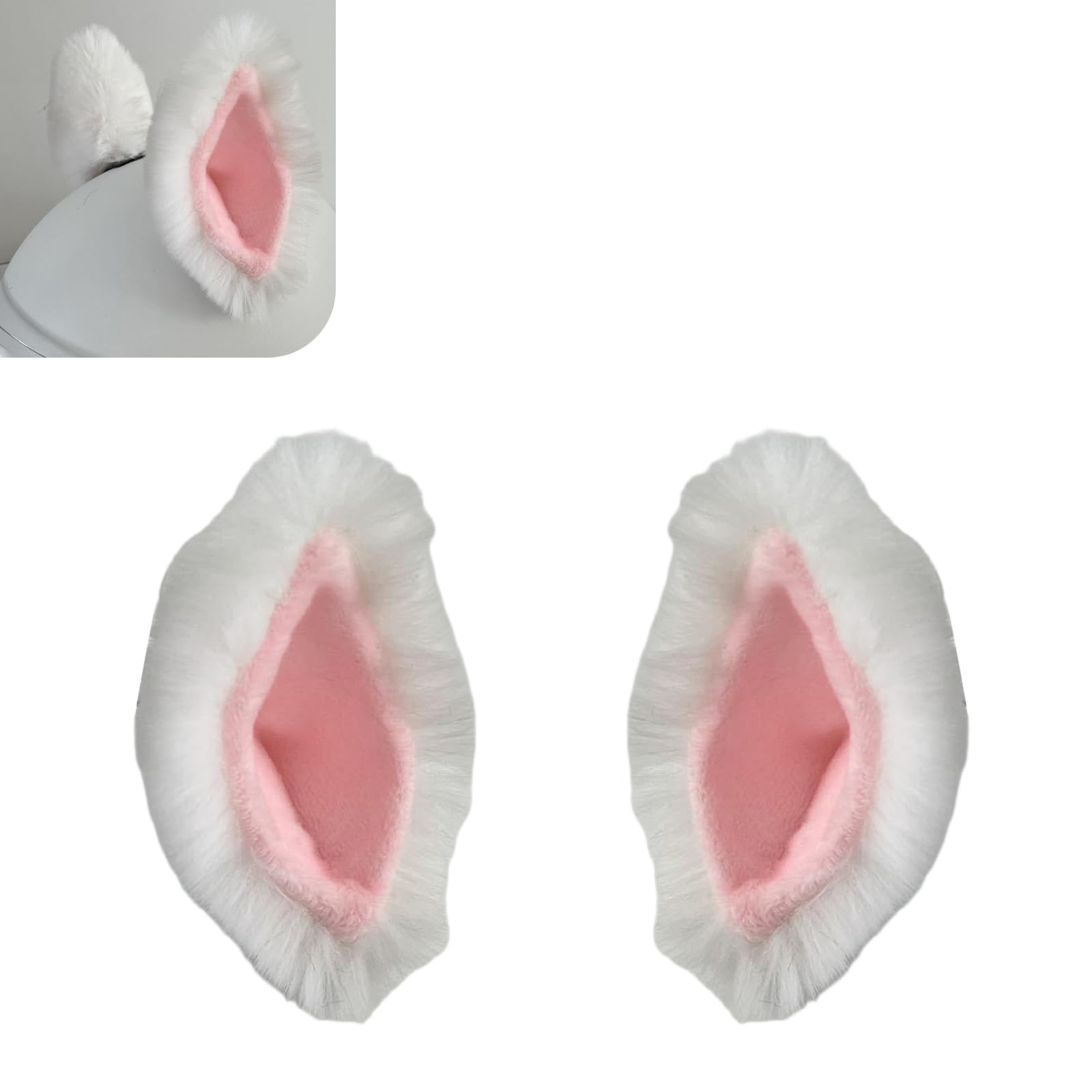 2 PCS Cat Ears Helmet Decorations, Cute Plush Ears for Helmet Decor, Fun Self-Adhesive Detachable Accessory, Universal for Snowboarding Skiing Motorcycle Scooter Bike Helmets (White)