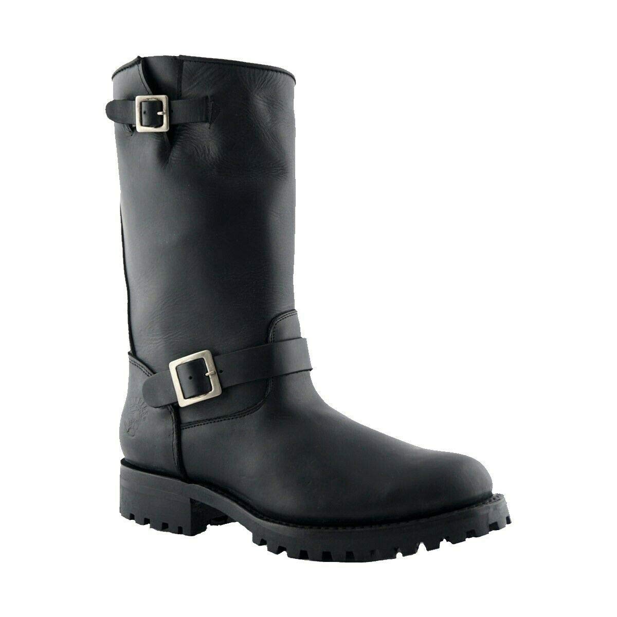 Grinders Engineer Wild One Stivali da Combattimento Western Uomo di Pelle Nera con Fibbia