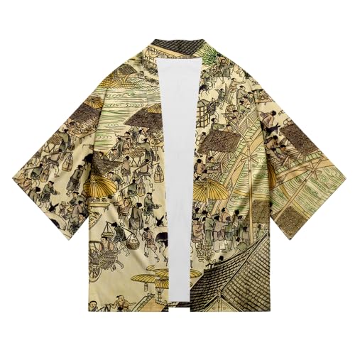 AMOMA Men Japanese Kimono Lightweight Loose Breathable Casual Cardigan Coat Top Yukata Jacket(4XL,Color03)3