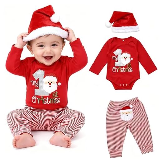 DaceStar Disfraz Navidad Bebe Ropa Navidad Bebe Traje Navidad Bebe la Primera Navidad Pijama Navidad Bebe Body + Pantalón + Gorro Navidad Bebe Disfraz Recien Nacido navidad 12-18 Meses