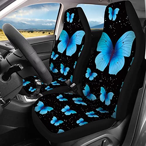 Image of Black Butterfly Print Automotive Seat Cover Full Set Custom Front Back Seat Cover Easy Install Soft Breathable Universal Car Seat Protector for Women Men Fitted Car Interior Accessories for Trucks