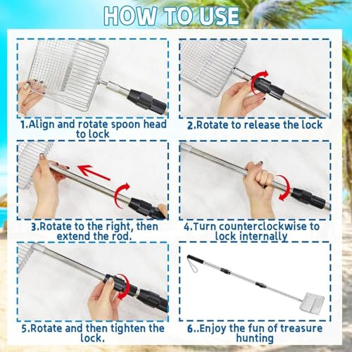 Tamis de plage en inox léger avec manche télescopique pour ramasser les coquillages - 4