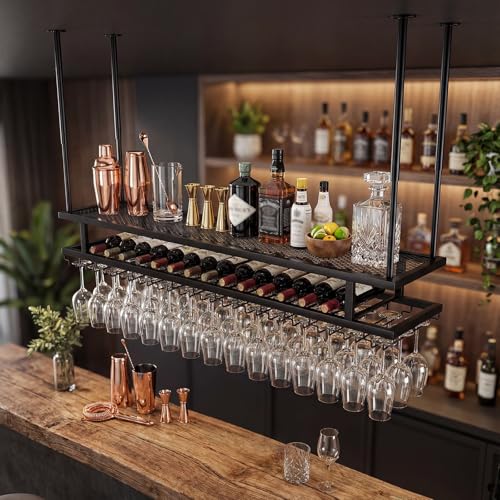 Étagère à bouteilles de vin au plafond pour une cuisine bistrot - 8