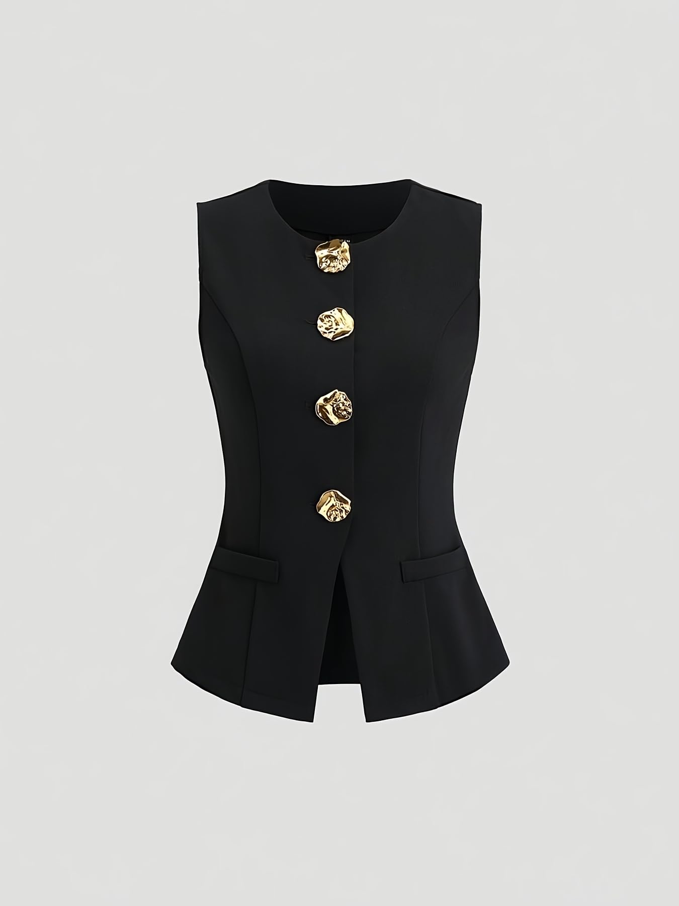 Photo 1 of Women's Stylish Slim-Fit Crew Neck Buttoned Versatile Suit Jacket Vest (XX-Large)