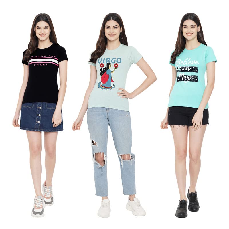 Preneum T-shirt casual da donna in cotone || moda e stili (3 pezzi)