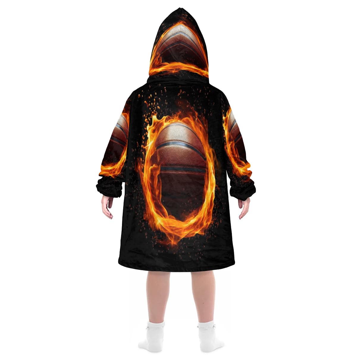 Kids Blanket Hoodie Ball Basketball Wearable Blanket Hoodie Oversized Hooded Blanket, Sweatshirt Blanket with Pockets Soft Warm Kids Hooded Blanket for Girls, Boys