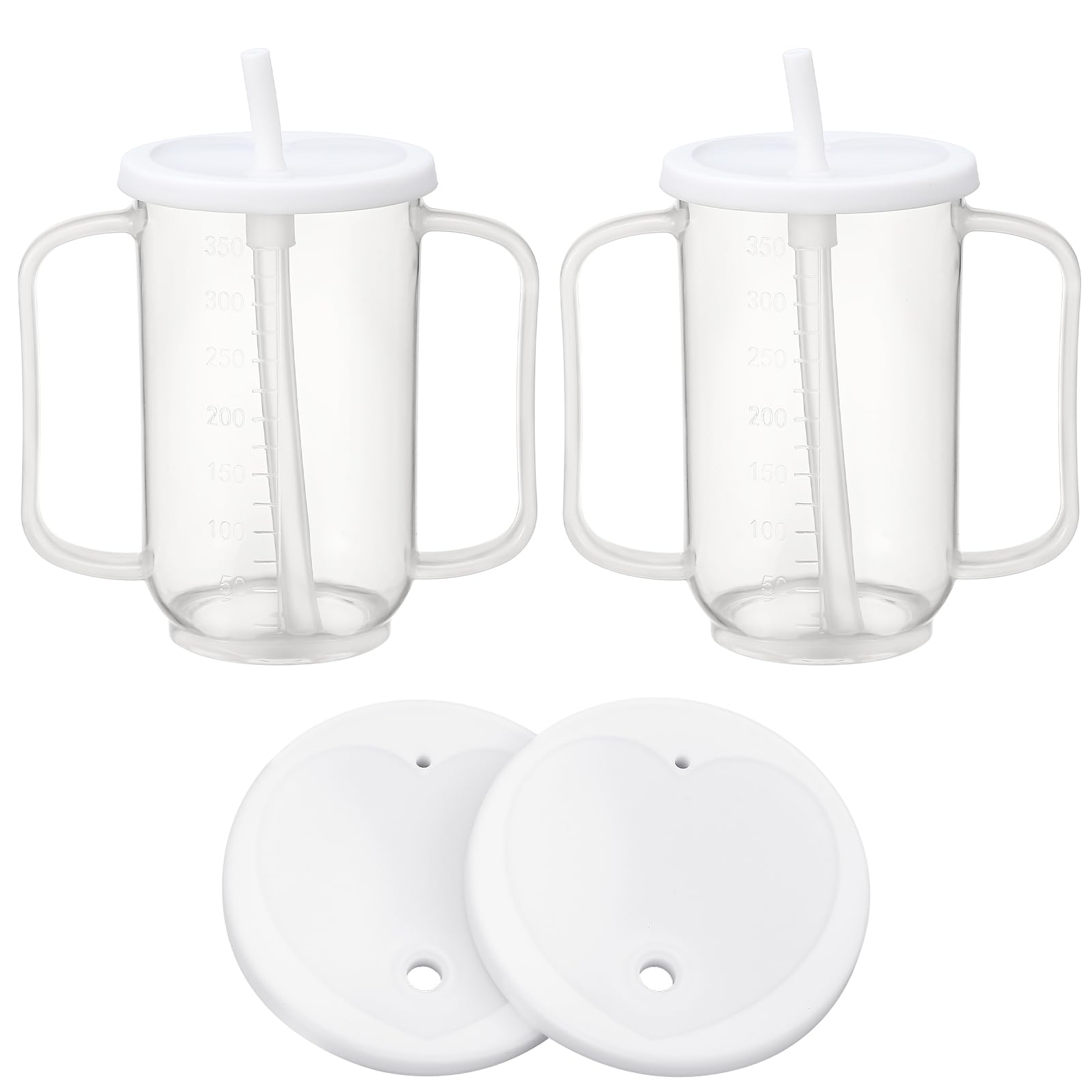 Sliner 2 Pcs Adult Sippy Cups for Elderly 12oz with Straw, White
