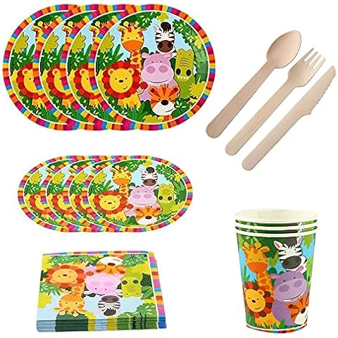 80-Piece Jungle Animal Party Tableware Set Cover
