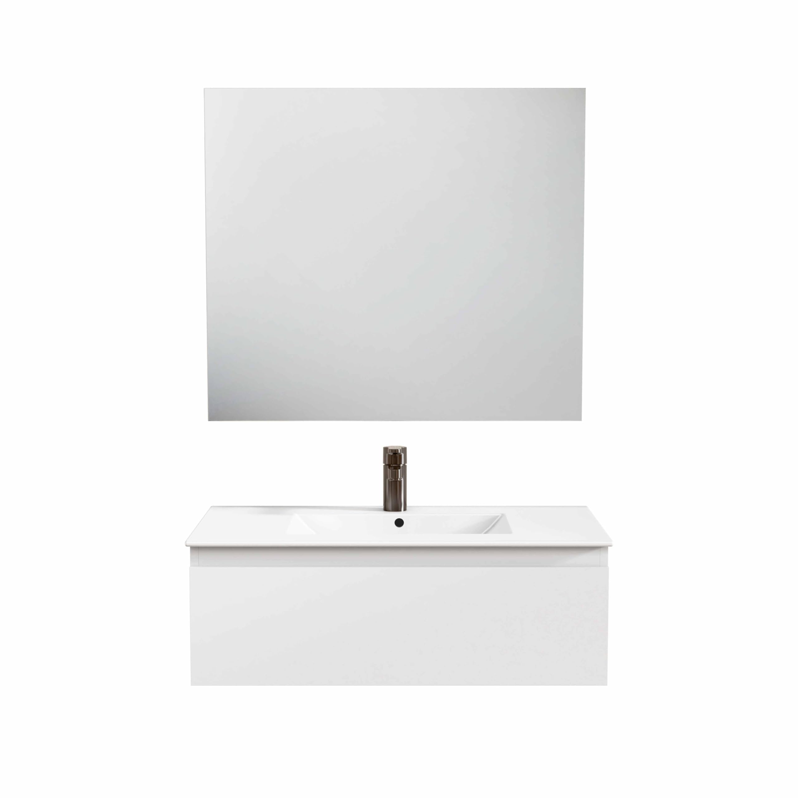 BELLOBATH Mueble Baño Suspendido 80 cm Blanco, Encimera y Espejo