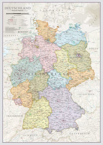 Carte de Allemagne 59 x 42 cm - Poster les Régions & Départements Visités - Maps International + de 50 ans d'expérience dans la cartographie