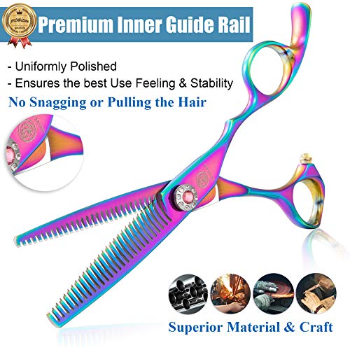 Double Sided Thinning Shears Double Teeth Thinning Shears Dual Blade Hair Blending Texturizing Haircut Barber Thinning Scissor Professional For Stylist, Men, Women, Kids Rainbow 6 Inch Christmas Gift #TOP3