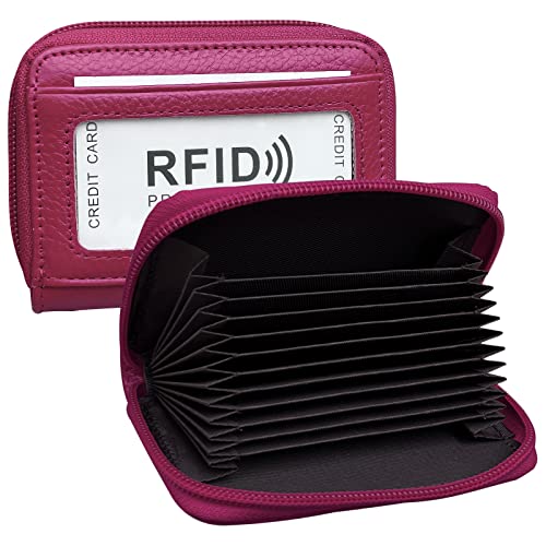 Image of RFID Blocking Genuine Leather Credit Card Case Holder Security Travel Wallet - Rose