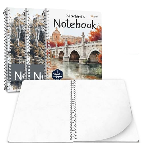 Image of GOWOO A4 Size Unruled Spiral Notebook | Set of 3 | 600 Pages | 3 x 200 Pages Each Notebook | Ideal for Students & Artists