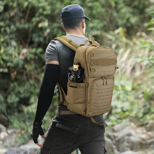 Image of HUNTVP Tactical Backpack for Men 35L Military Backpack MOLLE 1000D Army Daypack 3 Day Bug Out Bag for Work Camping Hiking Outdoor, Brown