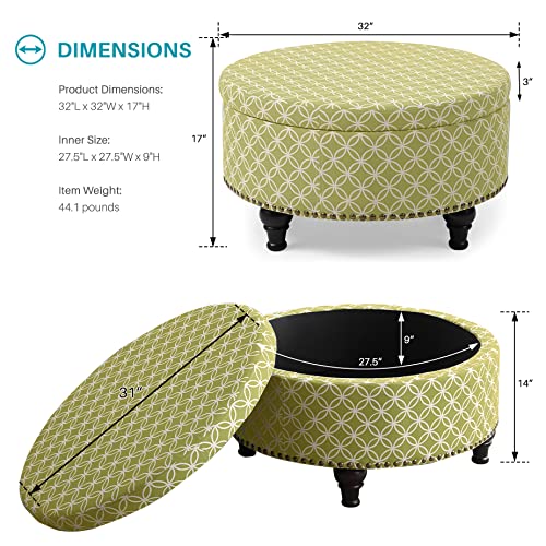 Nhi Express Oversized Fabric Round Storage Ottoman Removable Lid Bench Coffee Table Wine Bar For Bedroom Living Room, Green #TOP1
