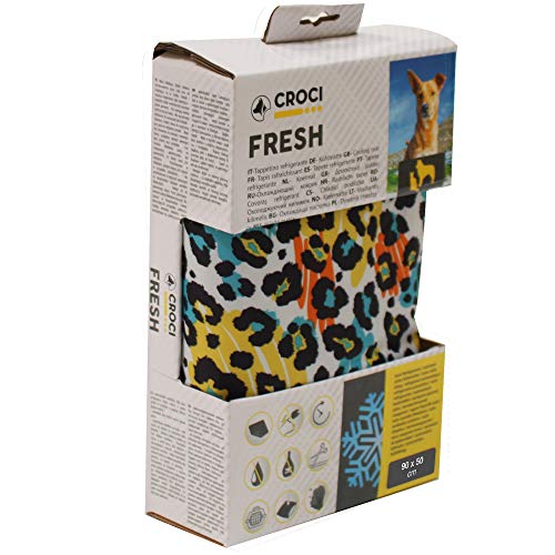 Croci Fresh - Kühlmatte für Tiere 90x50cm ohne Strom oder Batterien - Einlegematte mit Kühlgel für Hunde, Größe L, Leopardenmuster