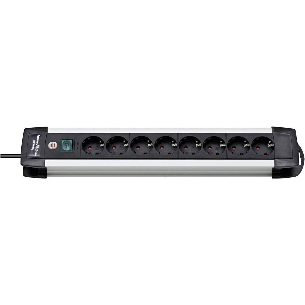 Brennenstuhl Premium Alu-Line Technik Bloc multiprise 6 prises en aluminium avec 3 prises commutables 2 prises de courant Aluminium/noir 8-fach argent/noir