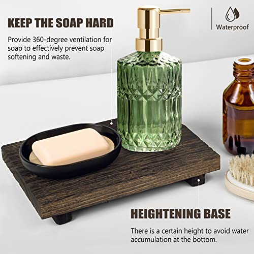Image of 9 x 6 Inch Tottist Wood Riser Tray Soap,Soap Dish Holder Decor for Bathroom Kitchen, Soap Tray, Rustic Candle Plant Holder, Counter Decor(Brown)