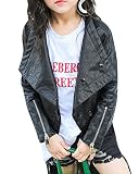 Niñas Elegante PU Cuero Chaqueta Retro Mangas Largas Moto Chaqueta Negro 110