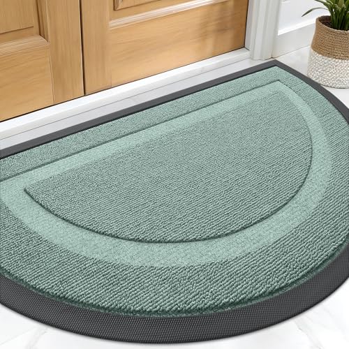 Image of OLANLY Half Circle Door Mat Indoor Outdoor Entrance Welcome, Waterproof All-Season, All-Weather Doormat, Sturdy Natural Rubber, Low Profile, Easy Clean Patio Porch Entryway Mat, 33x21, Grayish Green