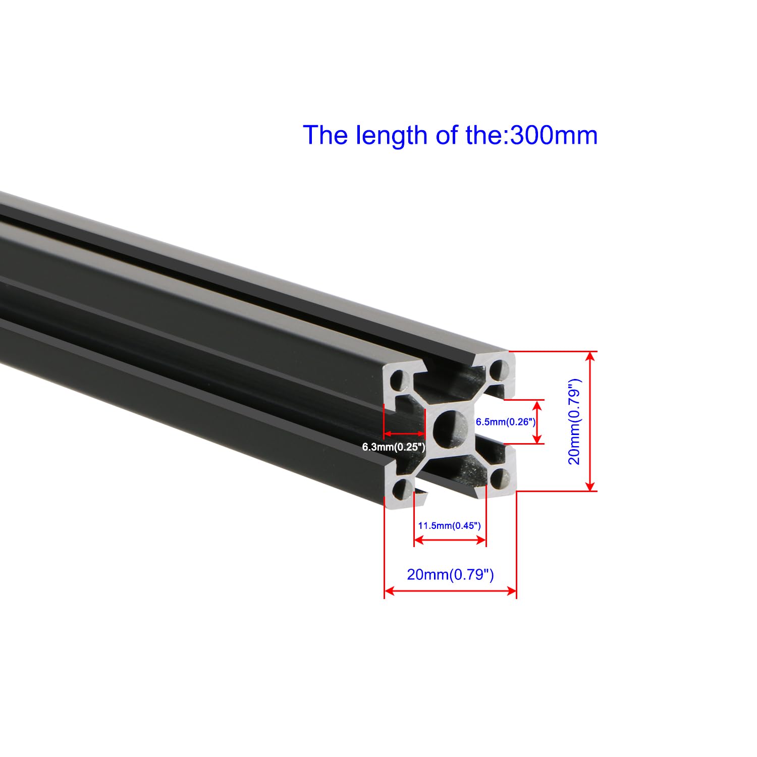 Black 2020 Aluminum Extrusion Profile Four Holes Linear Rail 2020 Aluminum Profile Frame Machine DIY 3D Printer Workbench CNC (300mm) 4PCS — Amazon image 2
