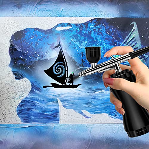 Airbrush Kit With Compressor 30Psi Portable Airbrush Gun Rechargeable Handheld Cordless Air Brush For Nails Art, Painting, Cake Decor, Cookie, Mode, Makeup, Barber (Black) #TOP6
