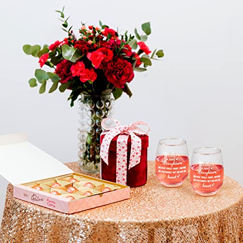 Dazlute Mothers Day Gifts, Mothers And Daughters Never Truly Part Maybe In Distance Stemless Wine Glass For Mom Stepmom Bonus Mom Mother In Law Birthday Christmas, Mother Day Gifts From Daughter, 17Oz #TOP2